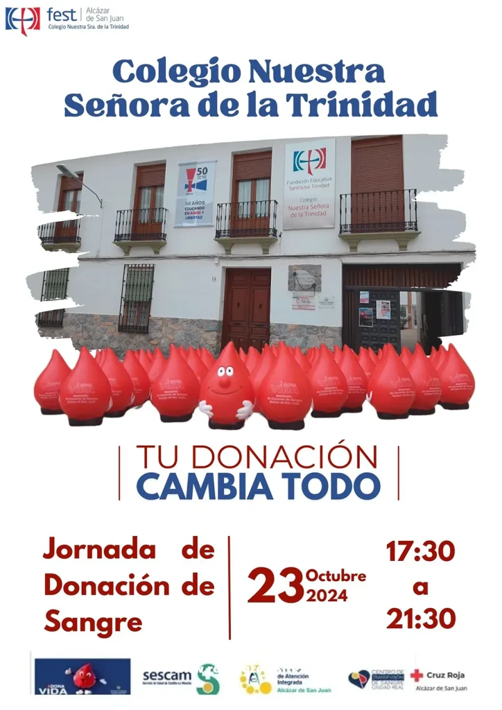 Cartel I jornada de donación de sangre en el colegio nuestra señora de la trinidad